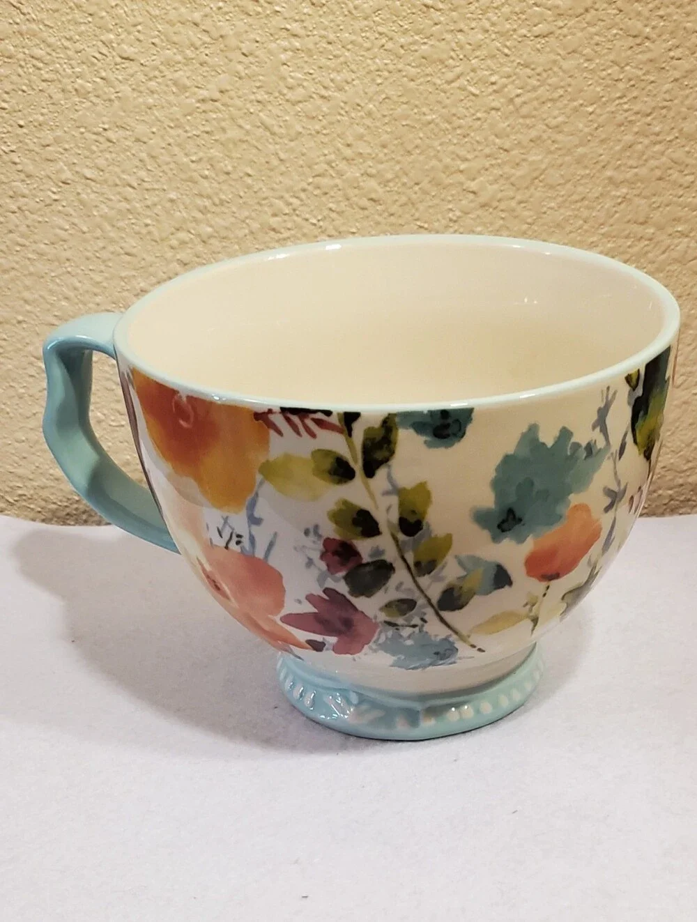 The Pioneer Woman Floral Ceramic - Cup-Soup-Mug Aqua Handle 27oz.